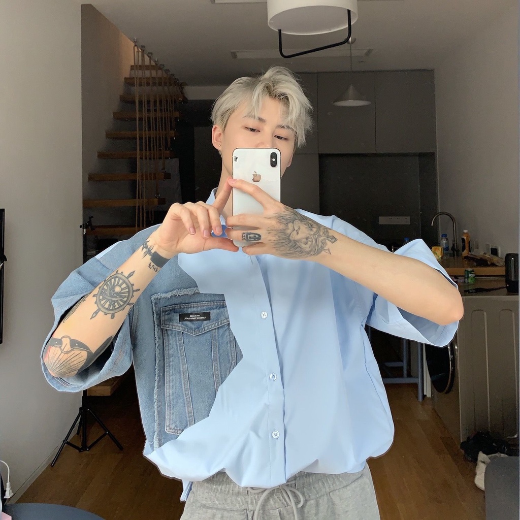 [F &amp; X] Áo Sơ Mi Denim Thời Trang Dành Cho Nam