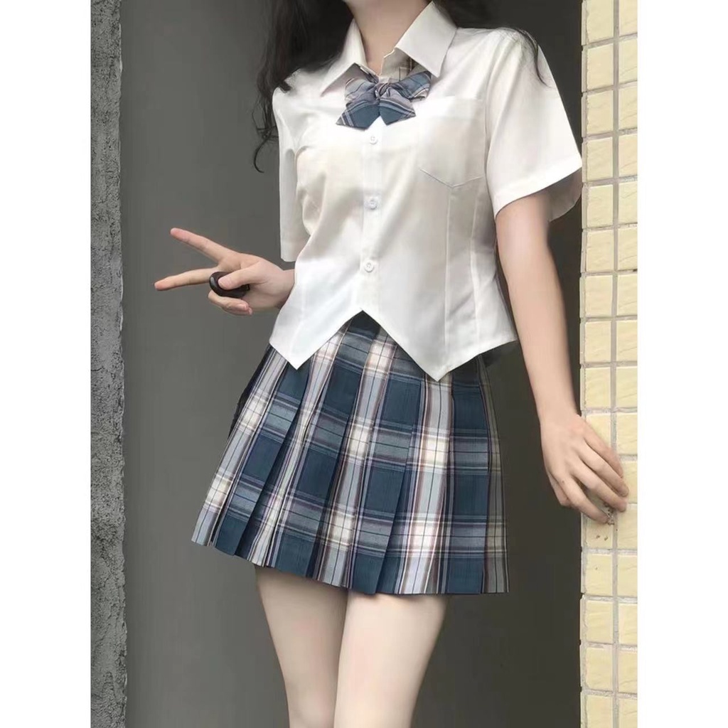 Sweet and spicy college style short-sleeved jk shirt Women's  new waist slimming uniform shirt design chic top Japanese style top hOkT