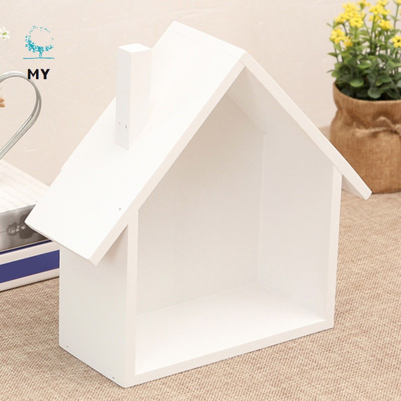 Giá gỗ treo tường hình ngôi nhà nhiều màu trang trí phòng khách phòng ngủ