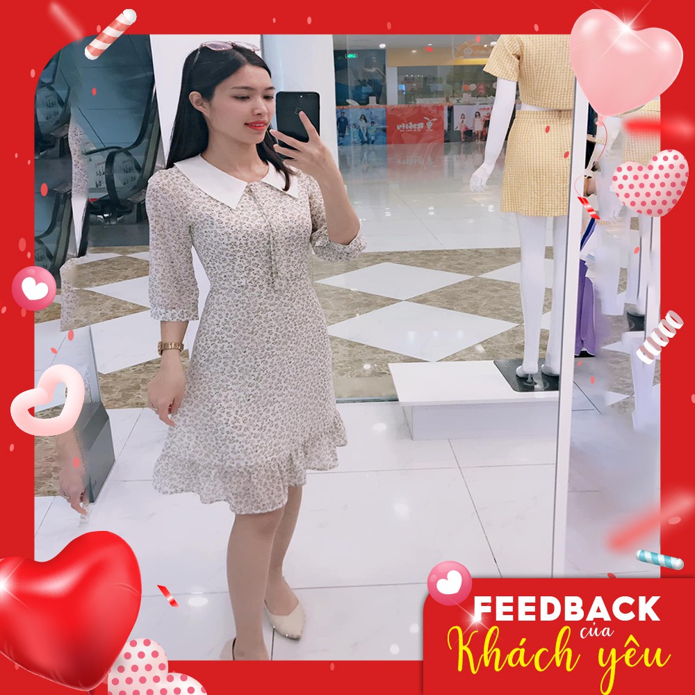 [Mã WABRGU155 giảm 15% tối đa 50k đơn 199k] Đầm xòe nữ họa tiết hoa phối cổ GUMAC màu trắng sang trọng DB3111 | BigBuy360 - bigbuy360.vn