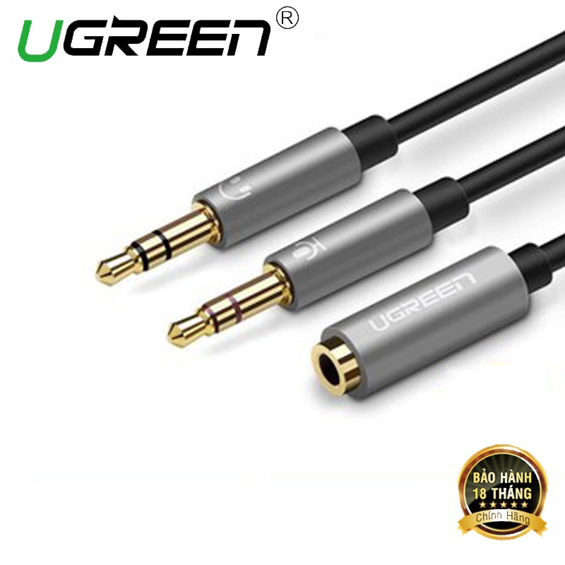 Dây Audio chuyển tai nghe 3.5mm sang 2 đầu Mic và Tai nghe dài 20CM UGREEN 20899 - Hàng chính hãng