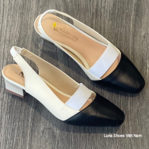 Giày cao gót mũi tròn đế vuông 5p LUNASHOES 8005 da bò thật giầy sandal nữ bảo hành 2 năm không đau chân