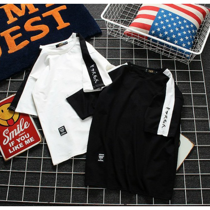 Áo thun unisex form rộng tay lỡ họa tiết Chữ Nhật tay lở vải tốt co giãn chống xù | BigBuy360 - bigbuy360.vn