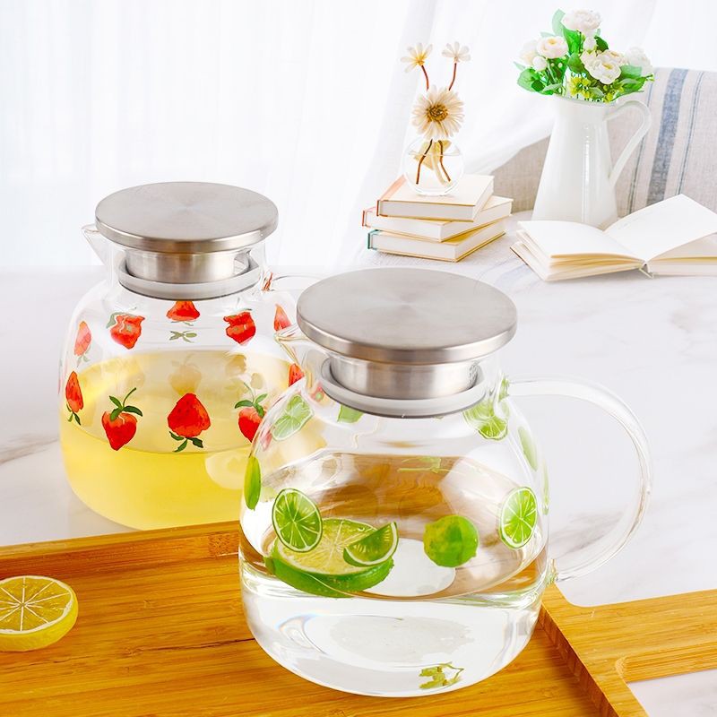 Bình trà Thuỷ Tinh Cao Cấp nắp inox 1500ml