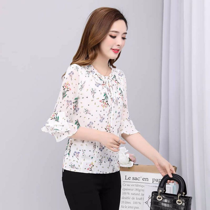 Áo Sơ Mi Chiffon Tay Lửng Họa Tiết Hoa Thời Trang Mùa Hè Hàng Mới Dành Cho Nữ