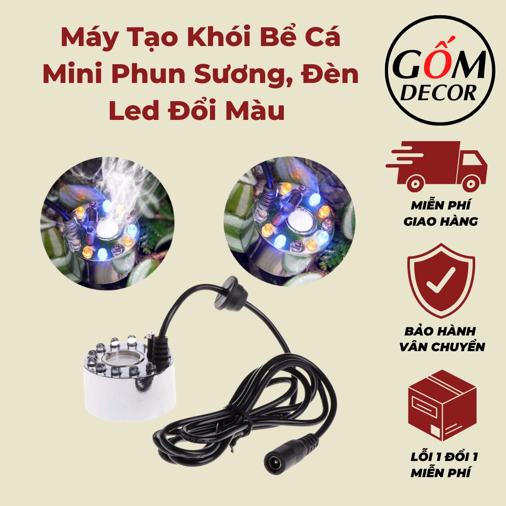 Máy tạo khói mini phun sương, đèn led đổi màu bằng kim loại chống rỉ cho bể cá - hàng chất lượng