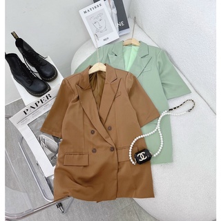 [FREESHIP] Áo khoác Blazer Vest trơn tay ngắn túi nắp màu Xanh mint Nâu NÀNG CLOSET