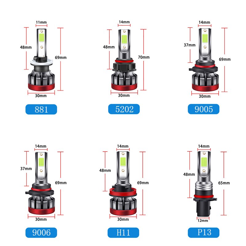 Set 2 bóng đèn SEAMETAL 881/ H27 5202 9005/ HB3 9006/ HB4 H11 P13W CSP chip 6000K LED cho đèn phá sương mù DRL xe hơi