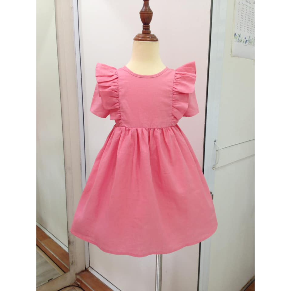Váy thô đũi cho bé gái màu hồng cổ phối bèo cực xinh 2- 6 tuổi