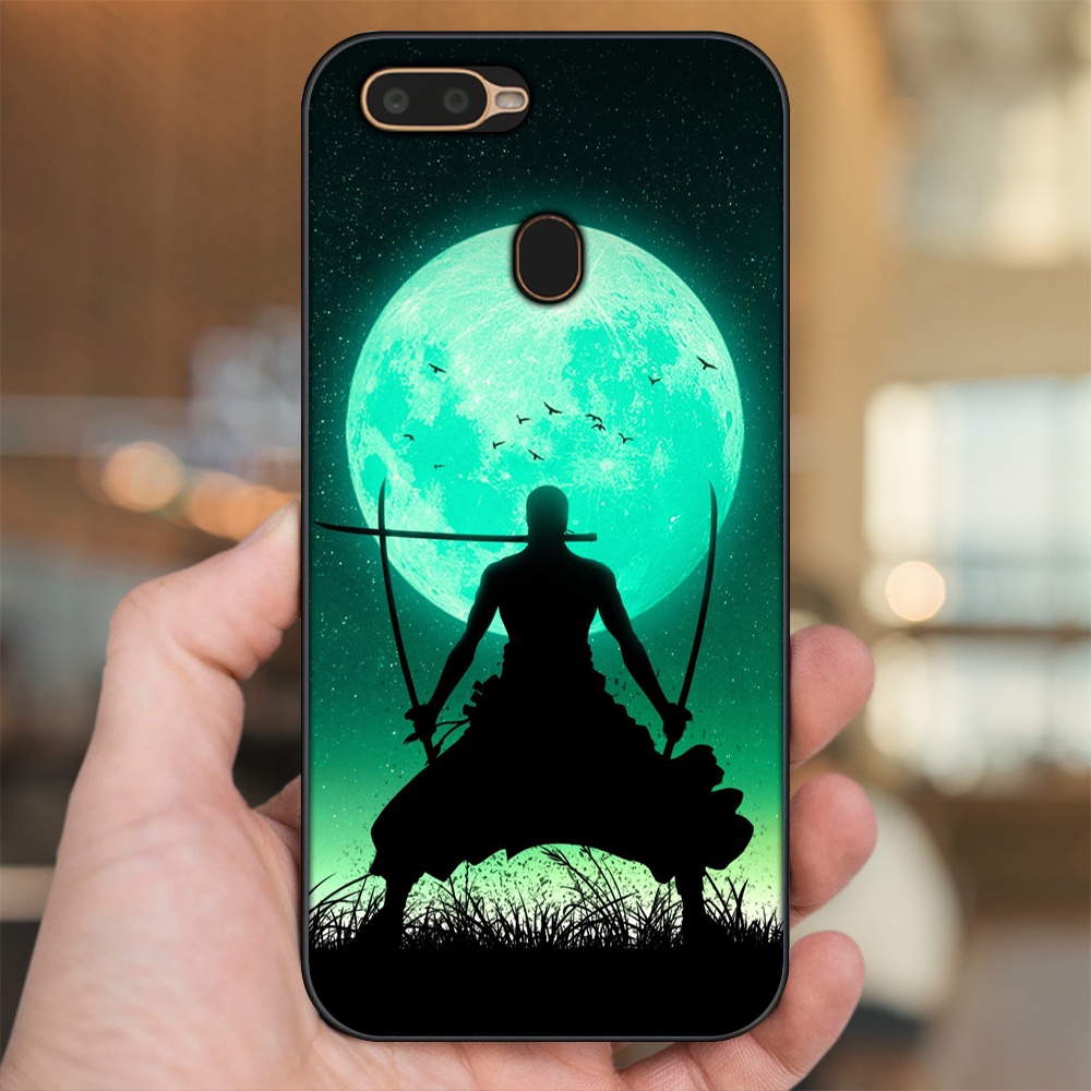 Ốp lưng Oppo A5S, A7, A12, F9 viền đen in hình Zoro One Piece