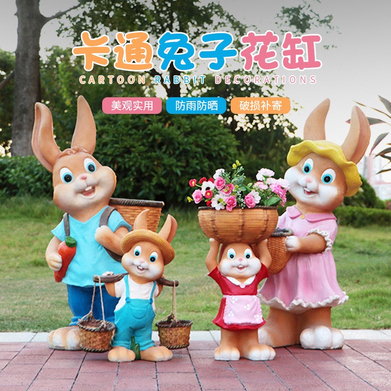 Chậu Hoa Bằng Thép Thủy Tinh Hình Thỏ Hoạt Hình Sáng Tạo Trang Trí Sân Vườn