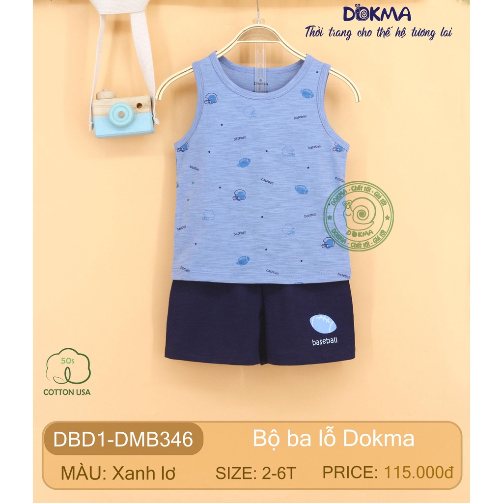 [Chính Hãng] Bộ ba lỗ quần đùi cotton trẻ em DBD1-DMB346 Dokma