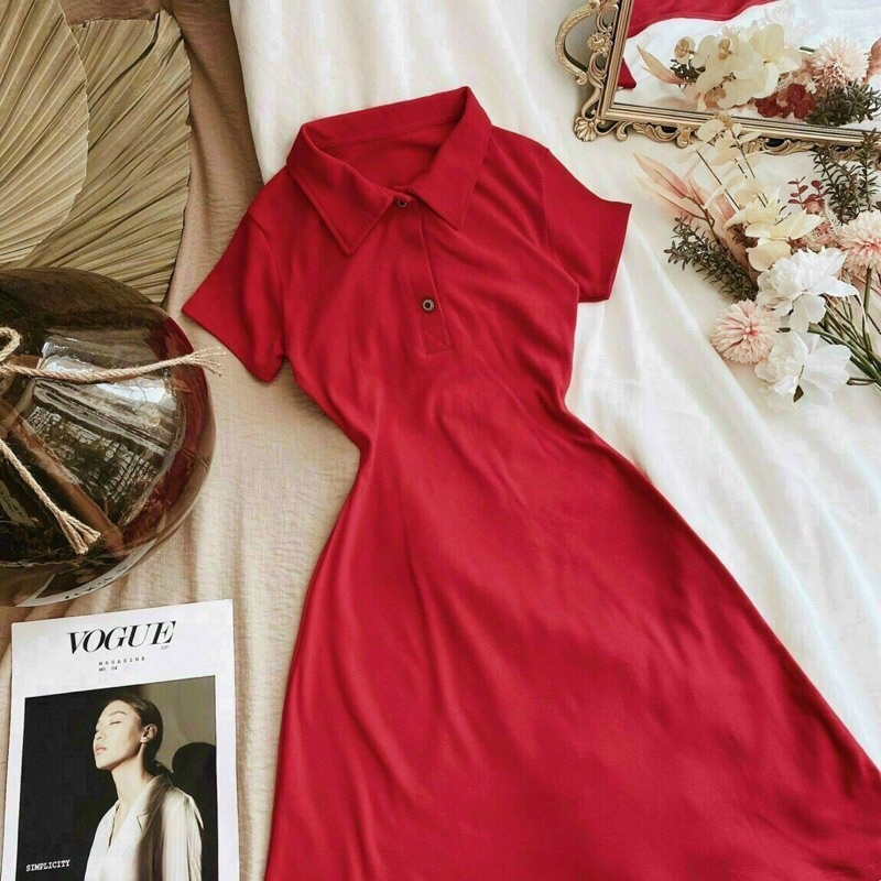 Đầm thun cổ polo