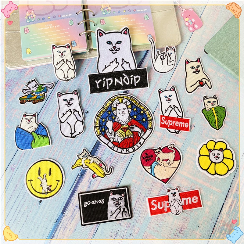♥ Ripndip - Miếng Dán Ủi Cho Người Hâm Mộ ♥ 1 Sticker Ủi Thêu Hình Mèo Vui Nhộn