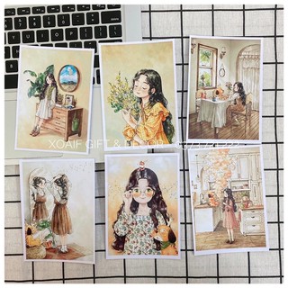 [ Hà Nội ] Set 6 tấm thiệp postcard FOREST GIRL có sẵn decor trang trí phòng siêu cute
