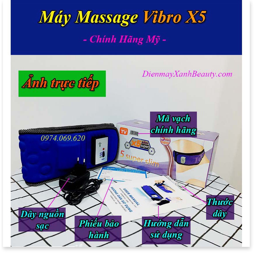 Đai Massage Rung Nóng Tan Mỡ-Giảm Béo Vibor X5 Cao Cấp Chính Hãng-Mỹ, Máy massage tập thể hình giảm béo tại nhà