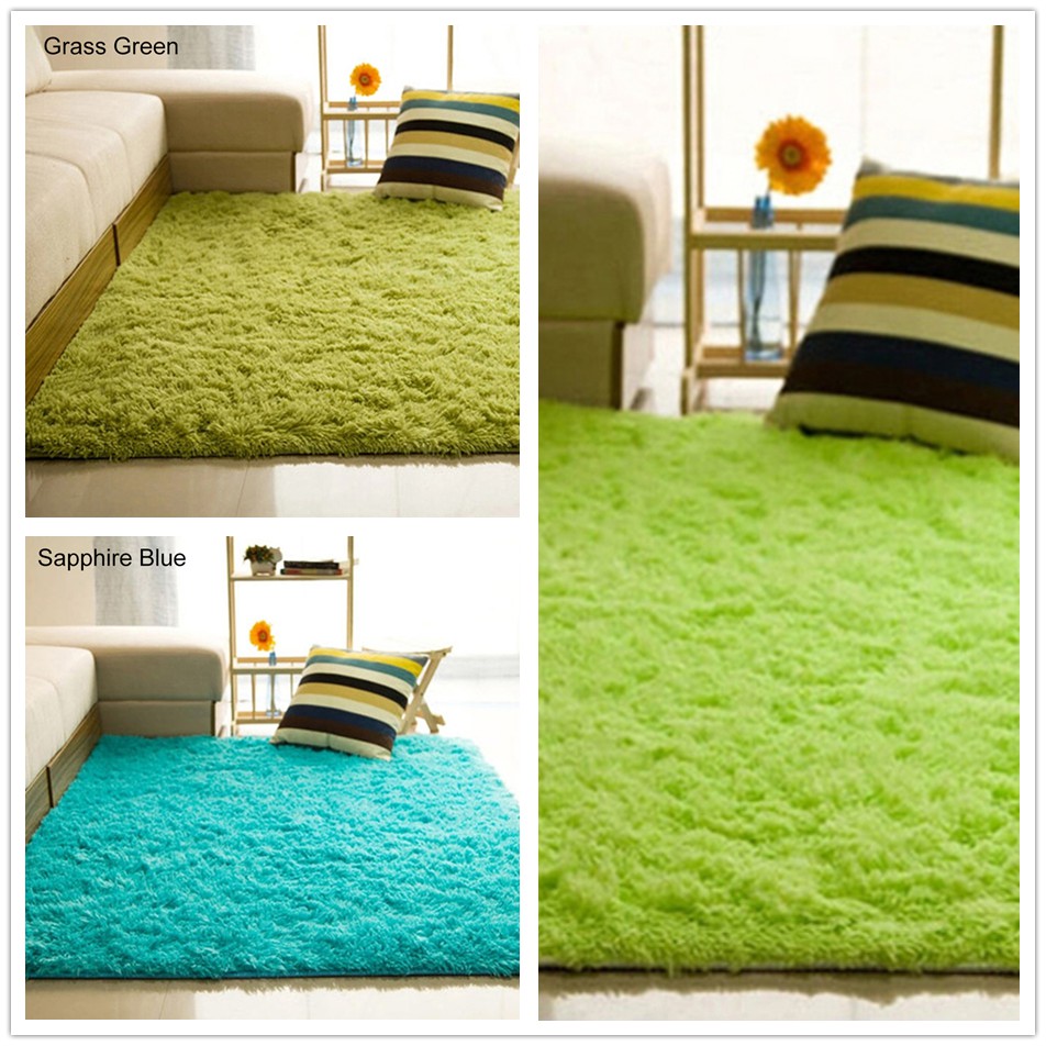 giảm 50% Thảm lông nhung trải sàn hình chữ nhật chống trượt cho phòng khách/phòng ngủ 40*100cm màu xanh