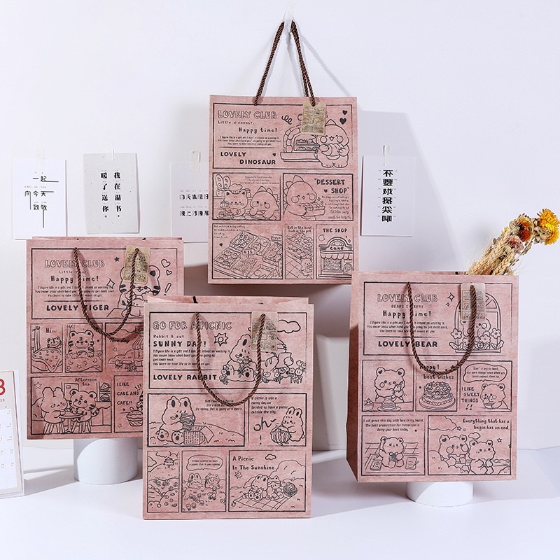 Túi giấy cứng đựng quà dễ thương, xinh xắn size 32x25x12, 24x18x10