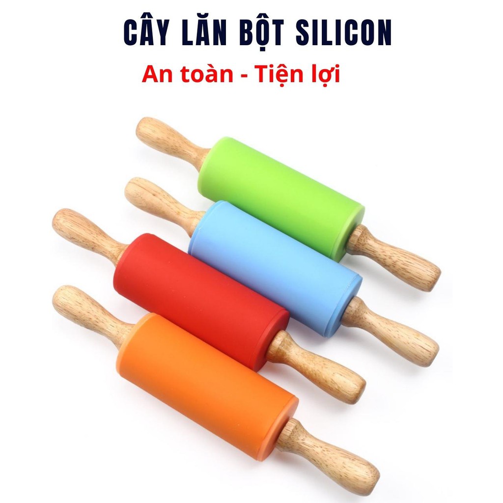 Cây cán bột lăn bột bằng silicon cán gỗ 22.5*4.3cm