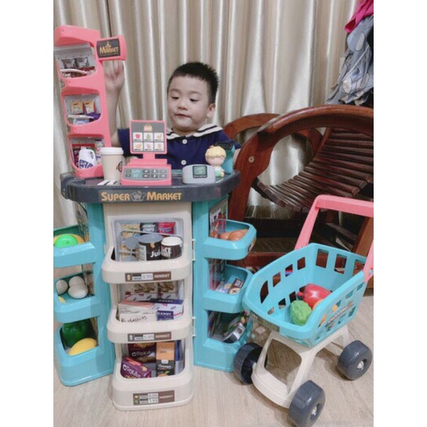 Đồ Chơi Siêu Thị Kèm Xe Đẩy Cỡ Lớn Cho Bé, Quầy Thu Ngân( Hàng Cao Cấp)