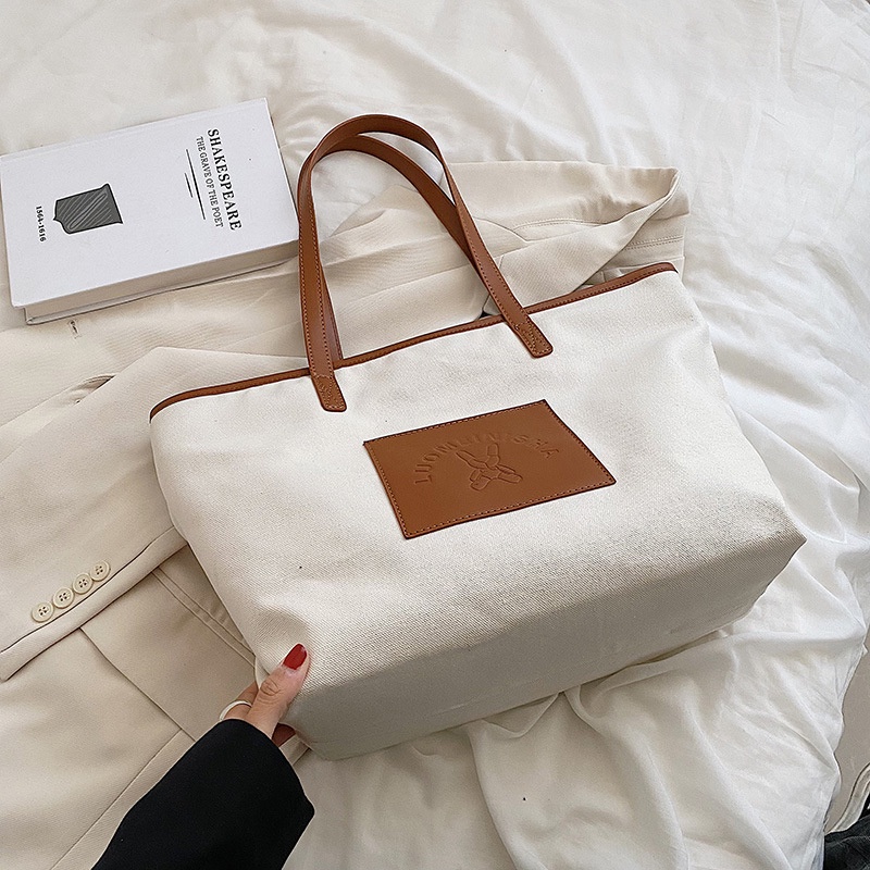 Túi Đeo Vai Bằng Vải canvas Kích Thước Lớn Phong Cách Hàn Quốc Dành Cho Nữ