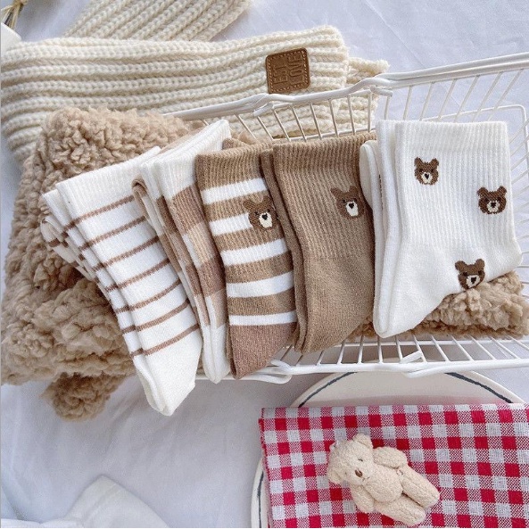 Set 5 tất gấu dễ thương style vintage cho nữ T003