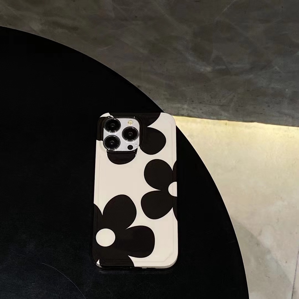 Ốp Điện Thoại tpu Mềm Họa Tiết Hoa Trắng Đen 13promax Cho iPhone 13 13pro 11 11PROMAX 12 12PRO 12PROMAX X XR XS XSMAX