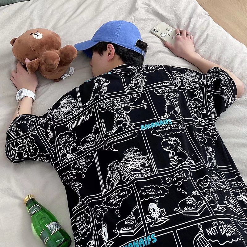 Áo Thun Nam Tay Ngắn Dáng Rộng In Hình Truyện Tranh Toàn Diện Size M-7XL Thời Trang Mùa Hè