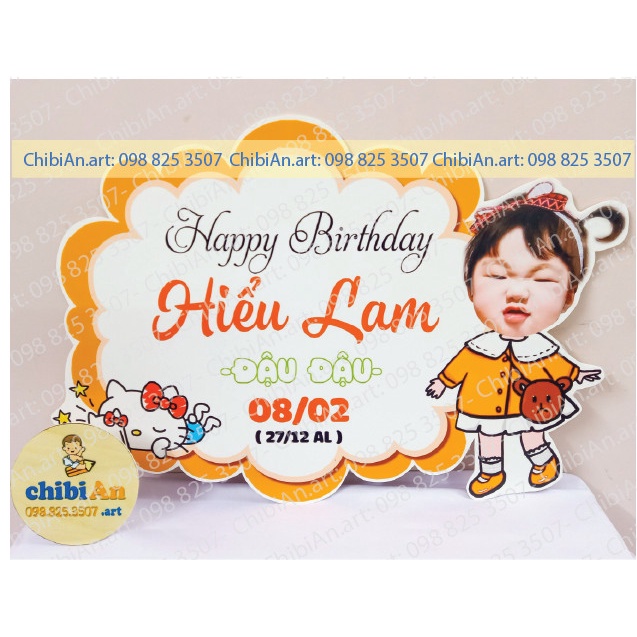 Bảng tên trang trí sinh nhật cho bé trai, bé gái - Banner treo tường - Có bán kèm bóng bay - rèm - In hình chibi