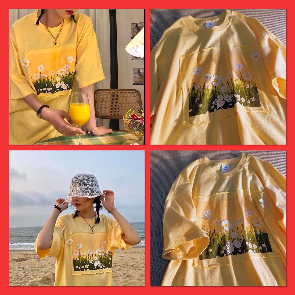 Áo Thun vàng May Hoa [FREESHIP]  Phông ngắn tay lỡ form rộng bánh bèo pastel đẹp cá tính Ulzzang