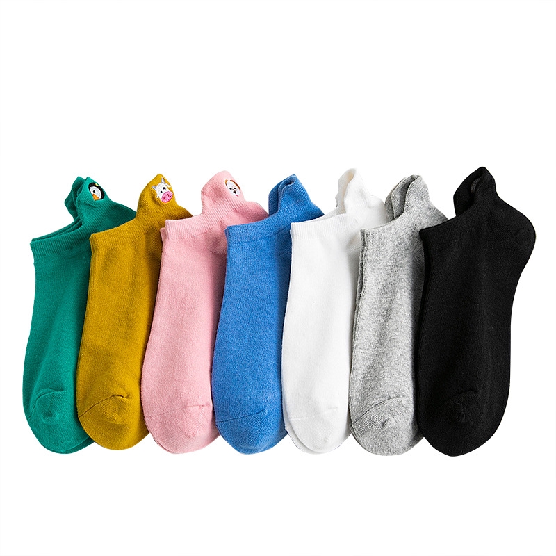 Cartoon Female Ankle Socks Embroidered Expression Sweet Cute Pattern Novelty Women Low Top Socks Candy Color