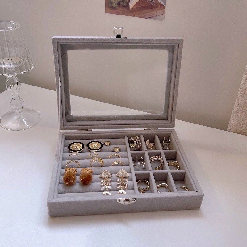 HỘP ĐỰNG TRANG SỨC BỌC NHUNG NHIỀU NGĂN SANG CHẢNH