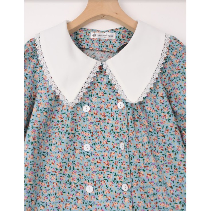 Áo sơ mi top hoa nhí xanh mint phối cổ trắng kẹp ren 1AO1090 ADORE DRESS