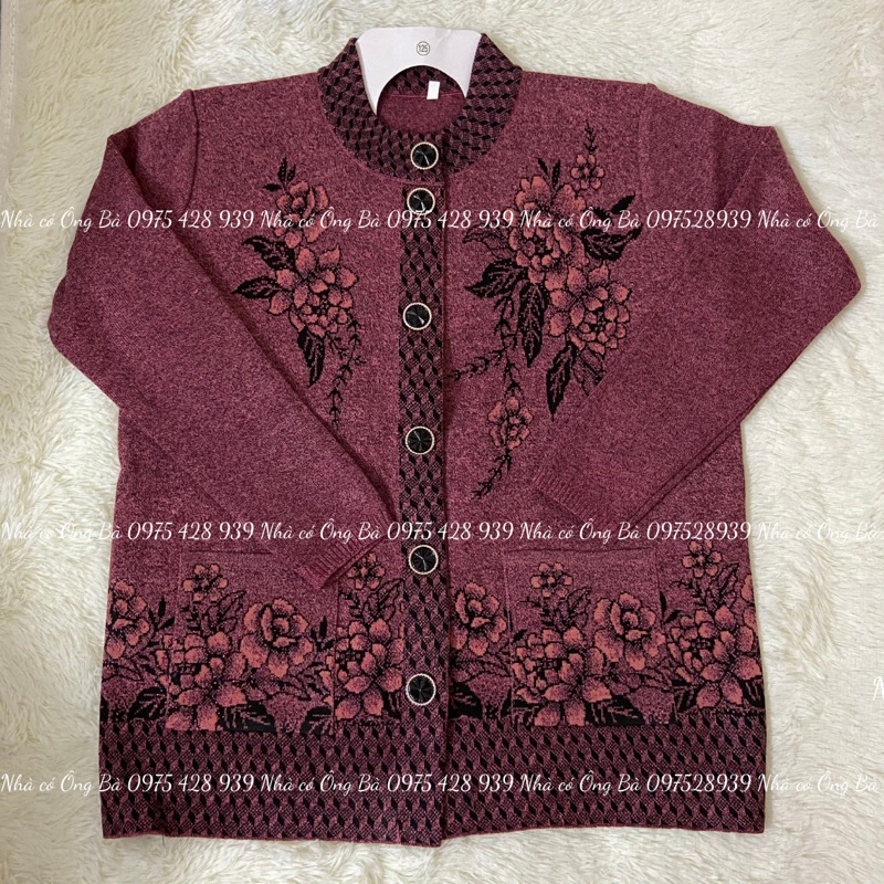 Áo len thêu hoa cardigan cho bà mùa đông, áo khoác mùa đông cho bà cho mẹ trung niên