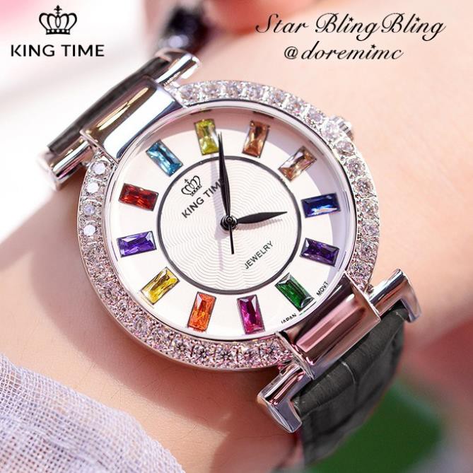 Đồng hồ nữ KING TIME Đính Đá Ruby Cầu Vòng, Mặt to nổi bật, Chống nước sinh hoạt