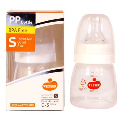 BÌNH SỮA WESSER NANO SILVER CỔ NHỎ 60ml - 140ml - 250ML (4 - 6 THÁNG)