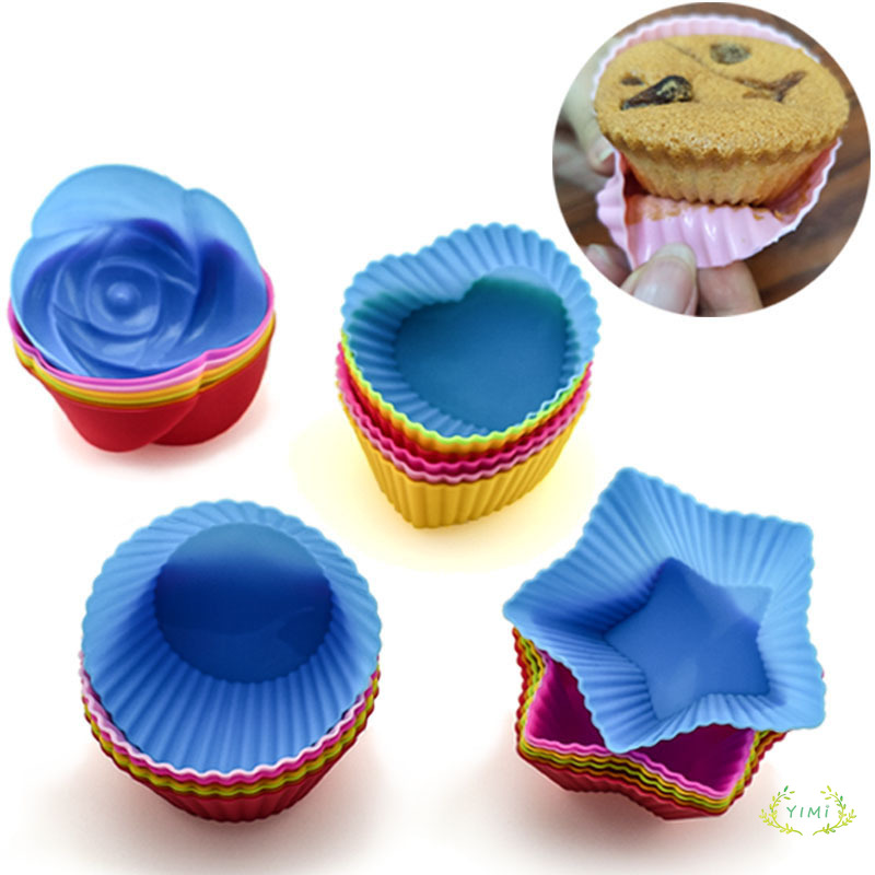 Khuôn làm bánh muffin bằng silicon hình tròn/ ngôi sao/ hoa/ trái tim