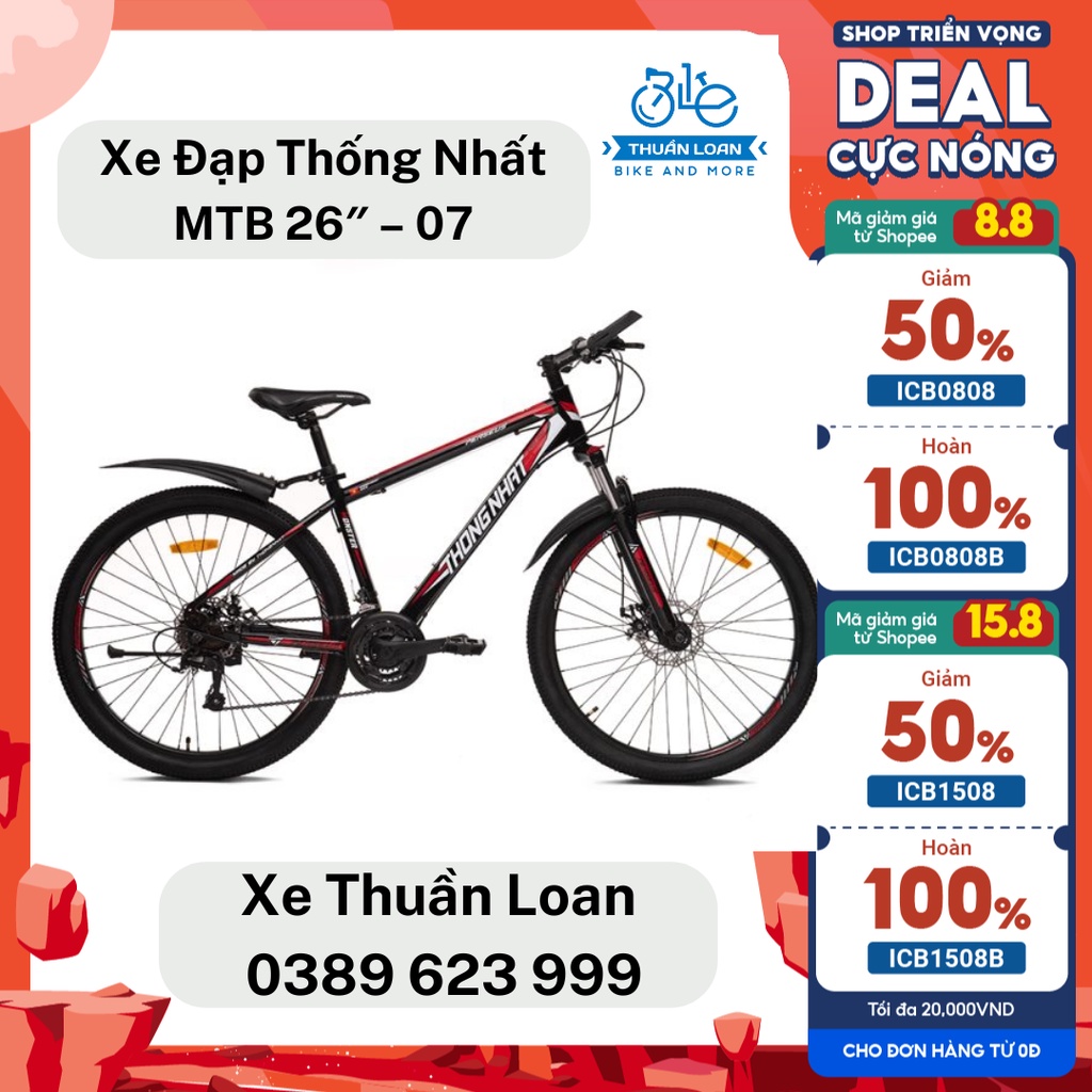 Xe Đạp Thể Thao Thống Nhất MTB 26″ – 07. Tặng Bình Nước, Giá Đỡ Bình Nước, Chắn bùn, Dầu Tra Xích Cao Cấp