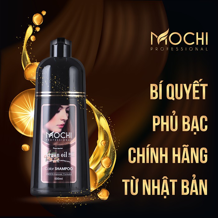 Dầu Gội Phủ Bạc Nhât Bản Mochi Lên Màu Đen/Nâu Hạt Dẻ Giúp Tóc Óng Mượt