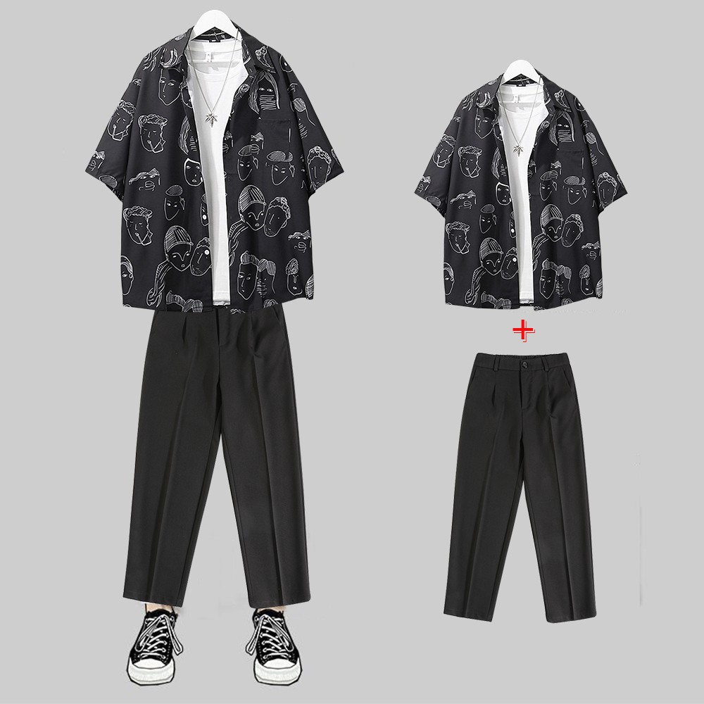 Combo Áo Sơ Mi Ngắn Tay Hoạ Tiết Mặt Người Kết Hợp Quần Tây Âu Chinos Dáng Baggy ZENKODLMEN SOMI 37 + JOGGER 63 | BigBuy360 - bigbuy360.vn