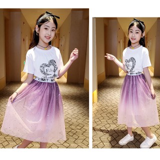 Sét bộ áo phông chân váy ren dáng dài siêu xinh dành cho bé gái lớn BV09