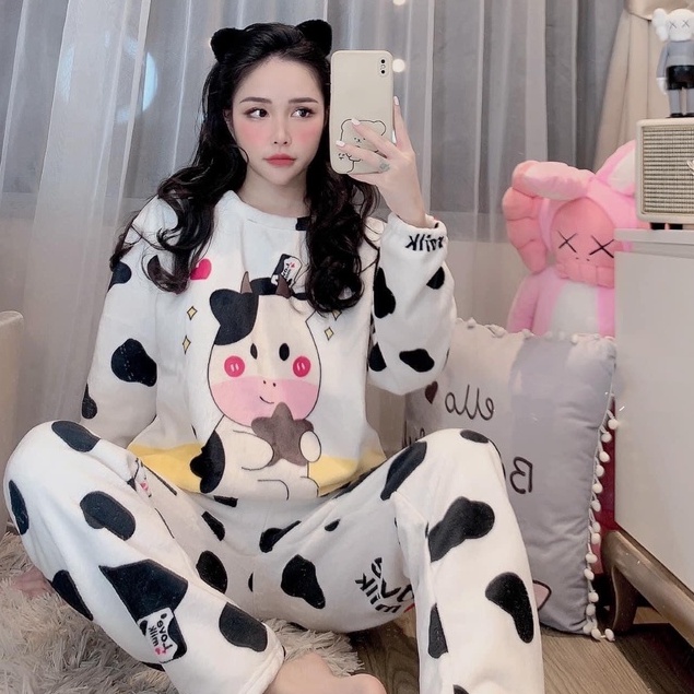 [BỘ PIJAMA] Bộ Đồ Ngủ Nữ Hình Dễ Thương-Set Quần Áo Mặc Ở Nhà Dài Tay Chất Lông Mềm Mịn | BigBuy360 - bigbuy360.vn