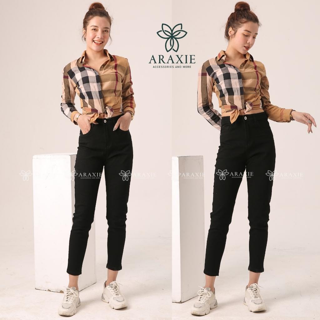 Quần bò baggy nữ Araxie quần jean baggy nữ lưng cao màu đen co giãn 4 chiều nâng mông kéo dài chân JABG03