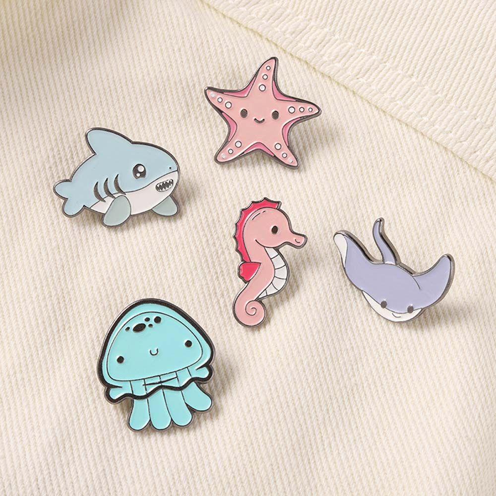 JARRED Huy Hiệu Cài Áo Hình Cá Mập / Sao Biển / Cá Ngựa Bằng Hợp Kim