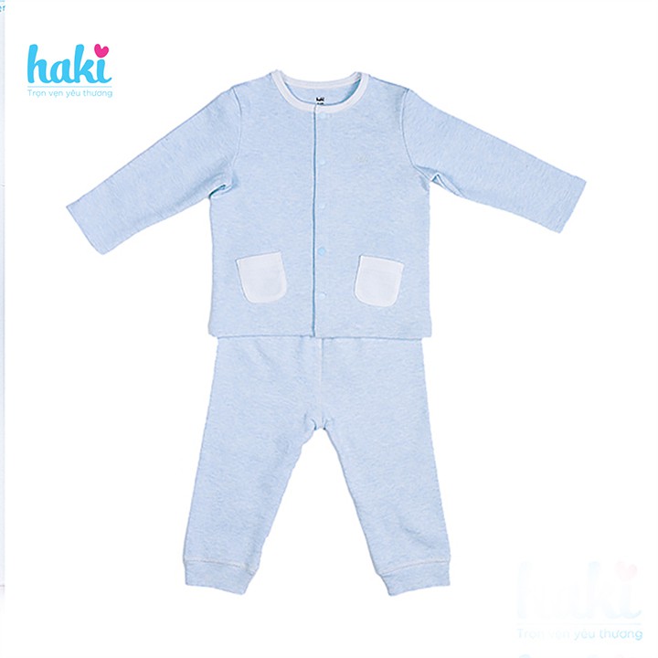 Bộ quần áo dài tay cài giữa hai túi ốp Melange Cotton cao cấp cho bé HAKI BC003