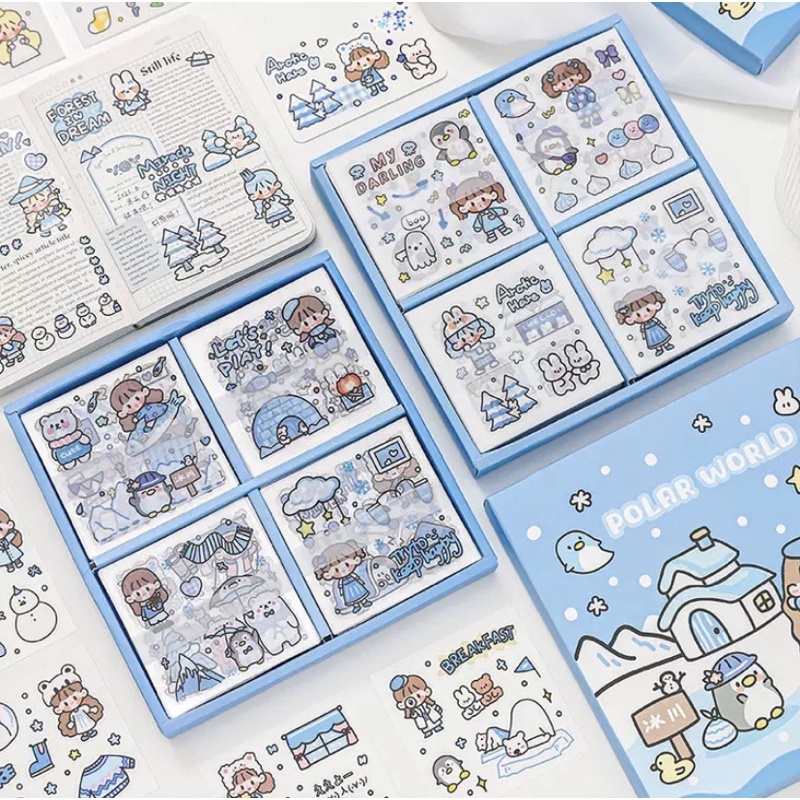 Sticker hộp 100 tấm cute Polar World (PVC)