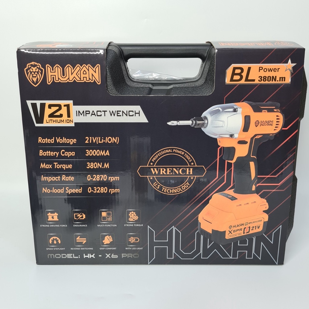 Siết bulong HUKAN X6 Pro động cơ nguyên khối lực siết 380N.M , tặng kèm bộ khẩu mở ốc