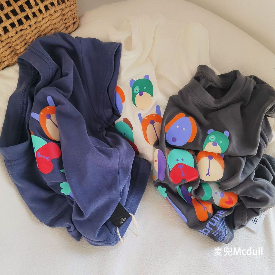 Áo Thun Cotton Ngắn Tay In Họa Tiết Hoạt Hình Phong Cách Hàn Quốc Cho Bé Trai