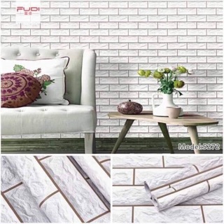 Giấy dán tường gạch 3D❤️FREESHIP❤️giấy dán tường giả gạch trắng dài 10 mét rộng 45cm