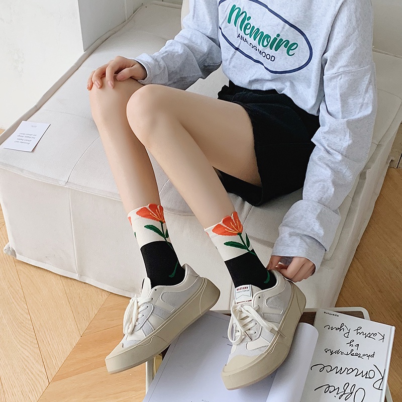 Vớ cotton cổ cao họa tiết bông hoa 3D phong cách lolita thời trang thanh lịch cho nữ